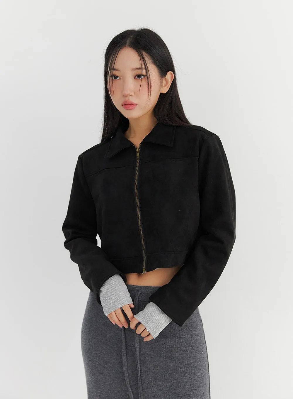 Faux Suede Bomber Jacket CO323