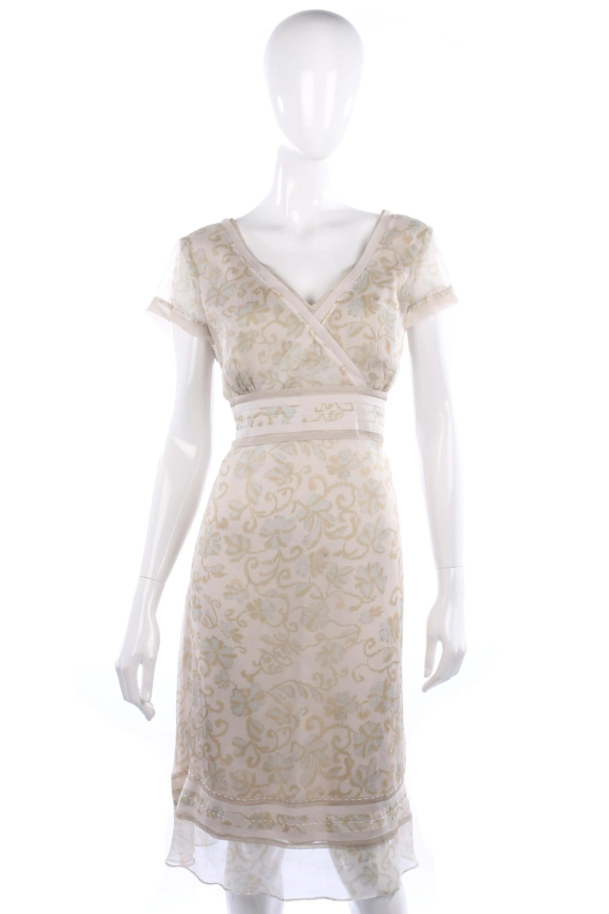 Fenn Wright Manson Silk Chiffon Dress Cream Floral Size 16