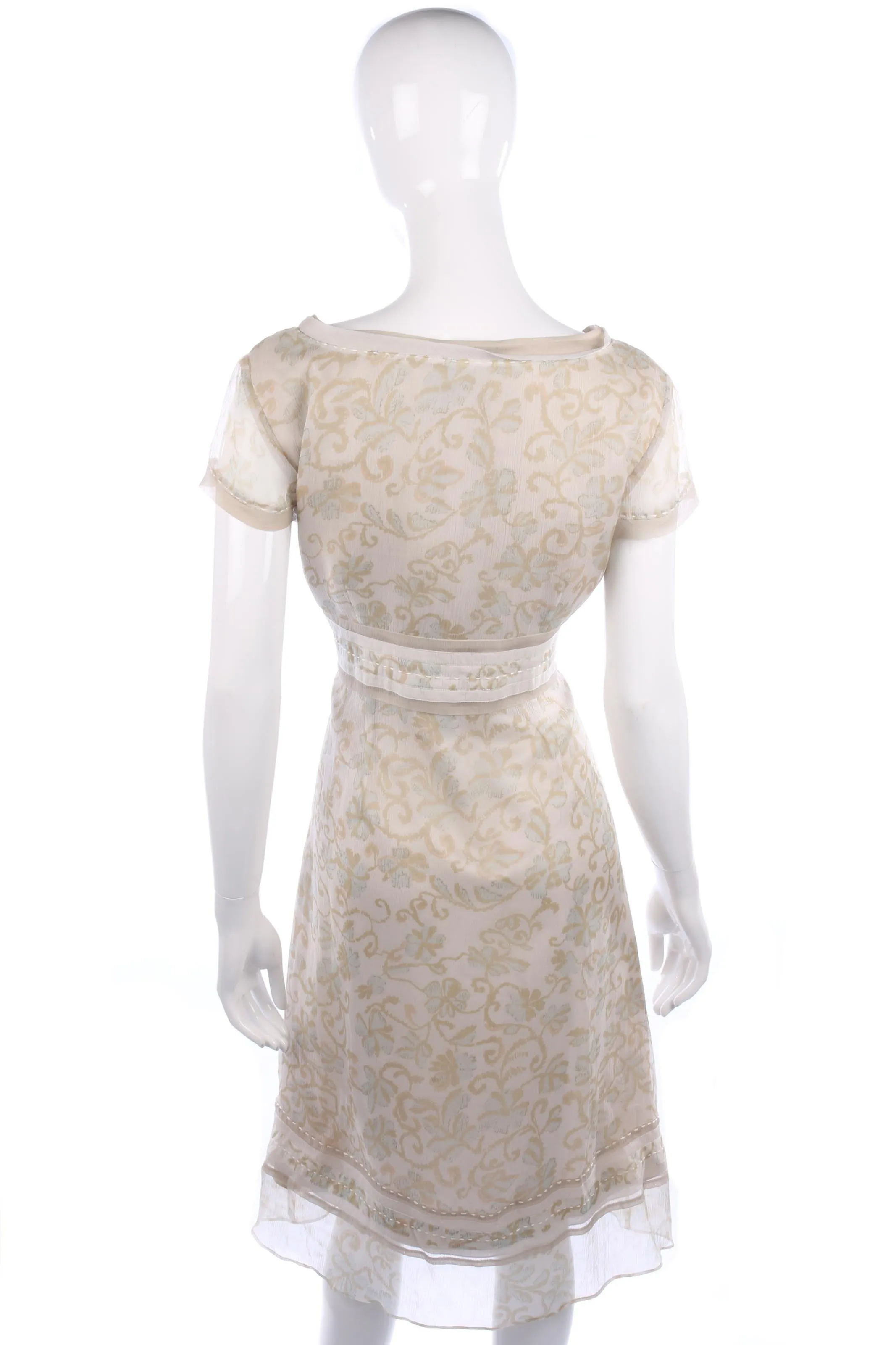 Fenn Wright Manson Silk Chiffon Dress Cream Floral Size 16