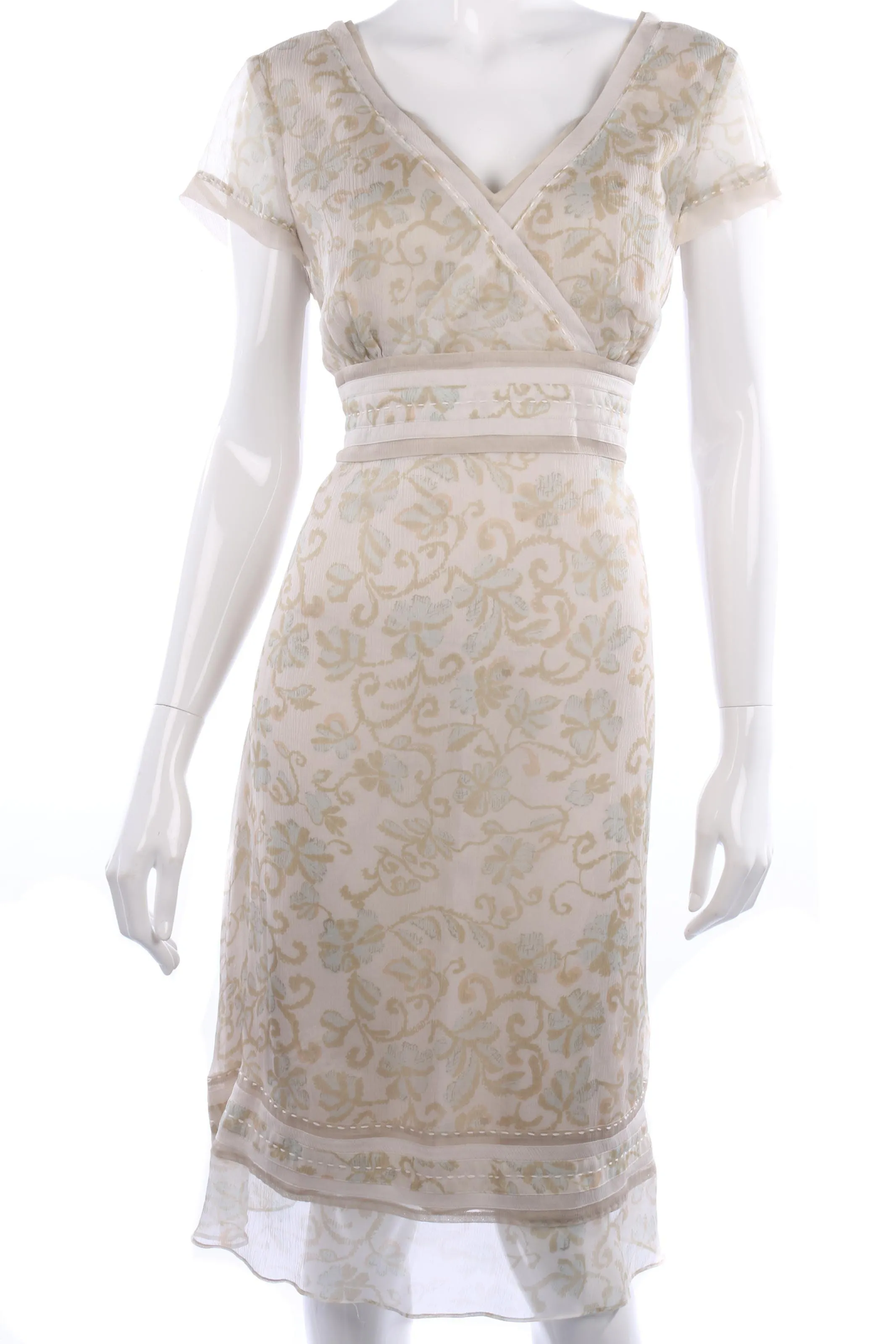 Fenn Wright Manson Silk Chiffon Dress Cream Floral Size 16