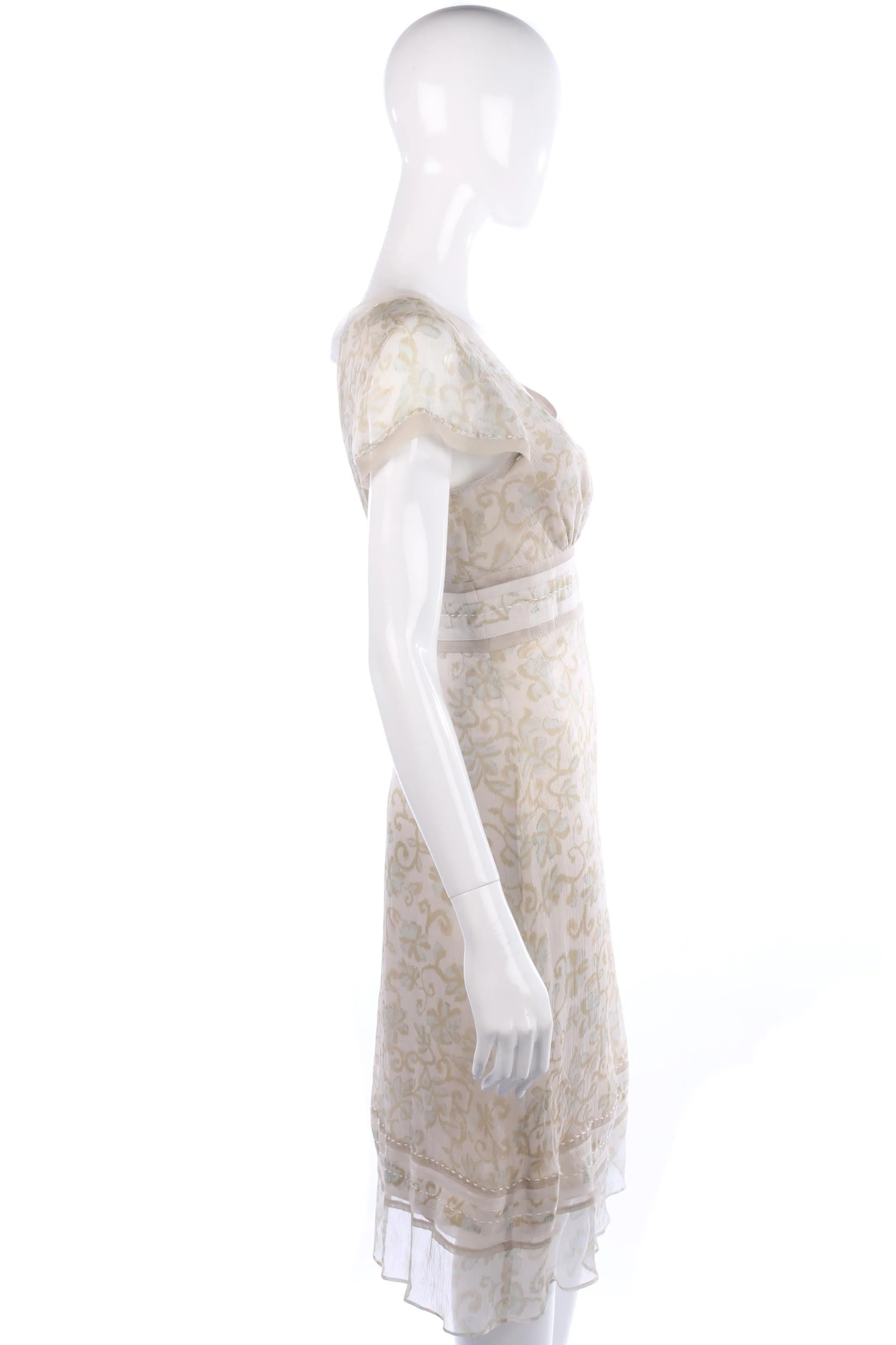 Fenn Wright Manson Silk Chiffon Dress Cream Floral Size 16