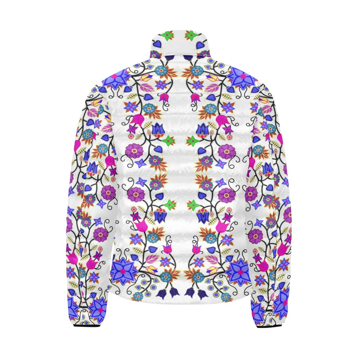 Floral Beadwork Seven Clans White Men's Stand Collar Padded Jacket