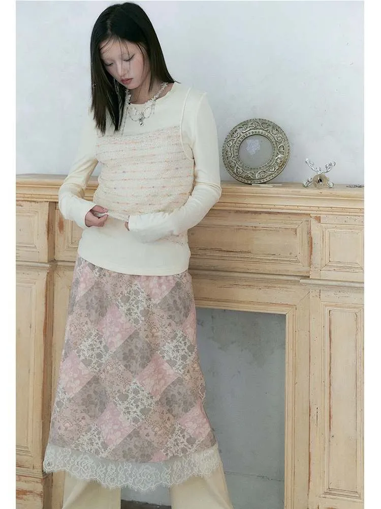 Floral Print Lace Layered Skirt【s0000007578】