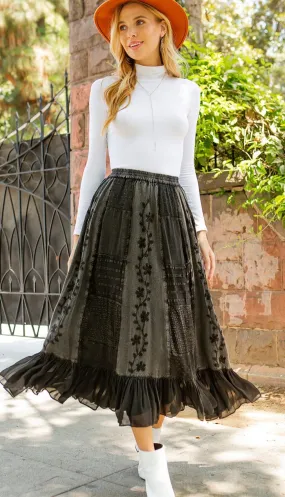 FLOWY PATCHWORK DRAWSTRING SKIRT