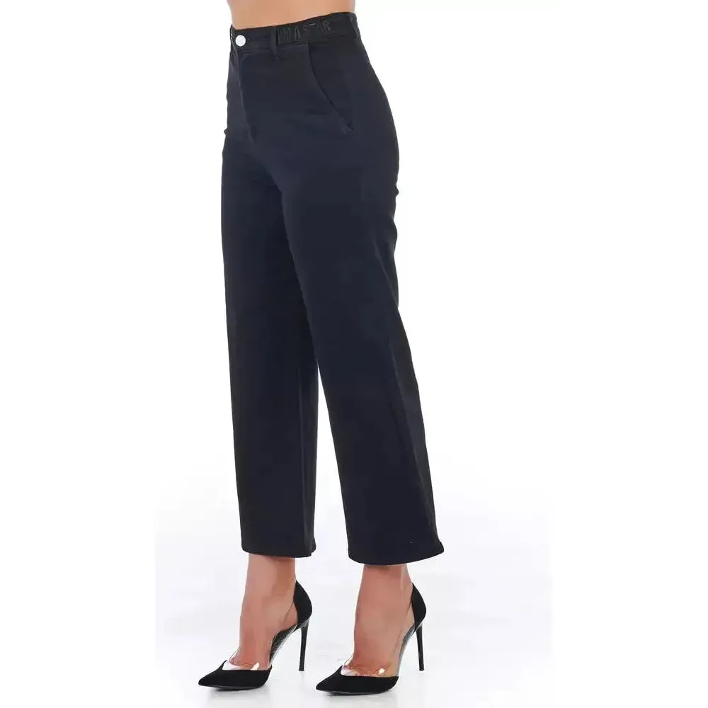 Frankie Morello Black Cotton Women Cropped Pant