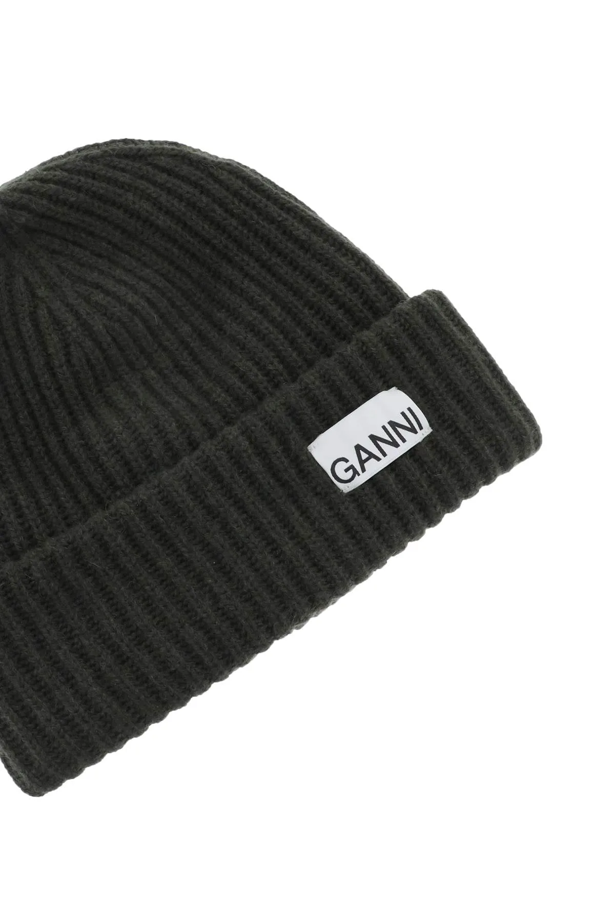 Ganni beanie hat with logo patch