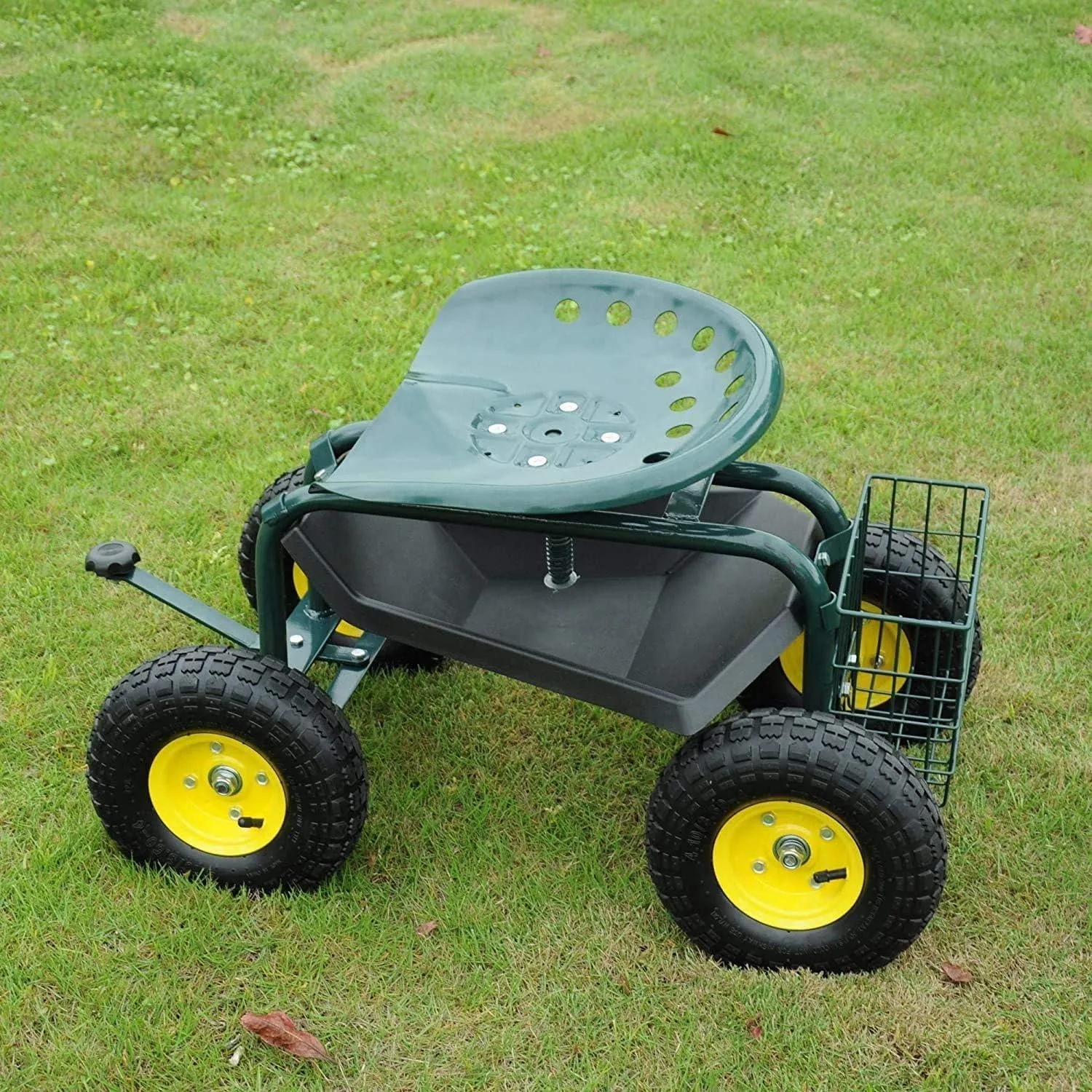 Garden Cart Wagon Scooter Rolling Yard Work Seat  with Tool Tray and 360 Swivel Seat