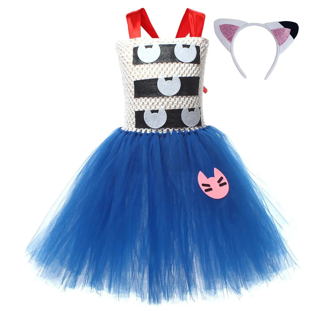 Girl's dress Halloween cosplay movie cartoon cute cat blue dress 2-12-year-old dance party girl princess dress headwear