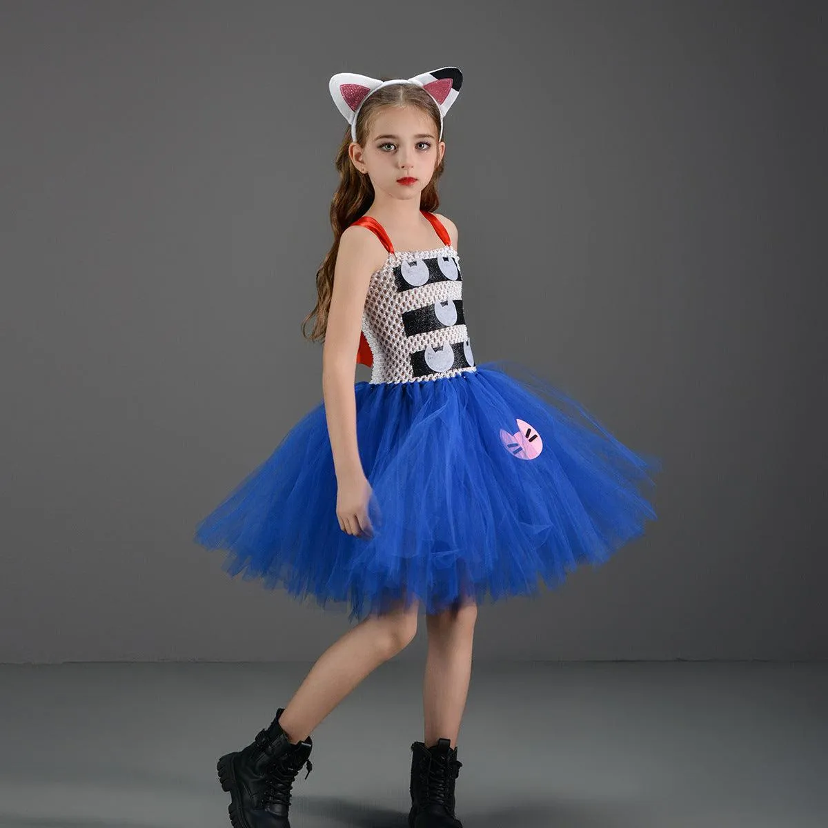 Girl's dress Halloween cosplay movie cartoon cute cat blue dress 2-12-year-old dance party girl princess dress headwear