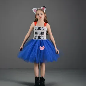 Girl's dress Halloween cosplay movie cartoon cute cat blue dress 2-12-year-old dance party girl princess dress headwear