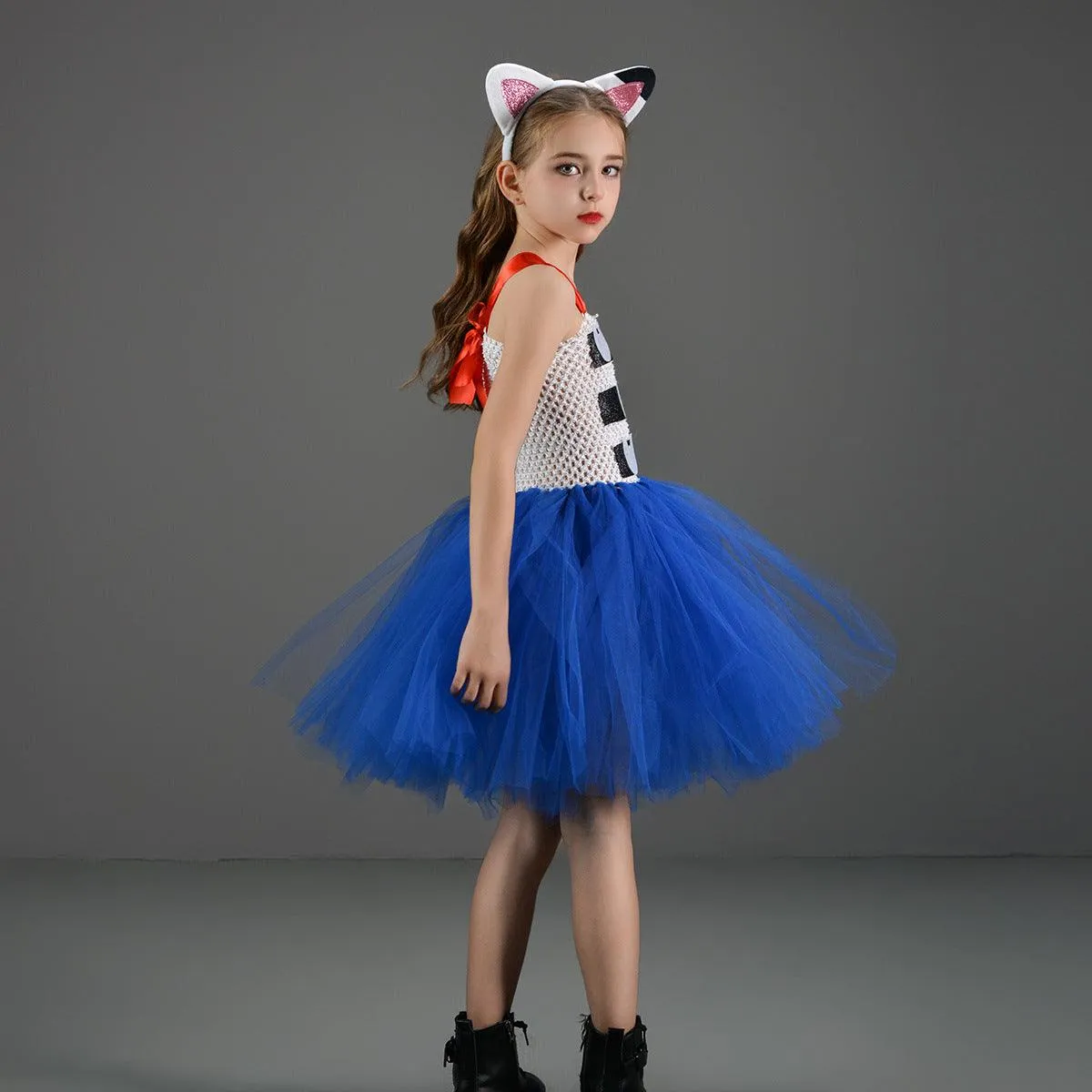 Girl's dress Halloween cosplay movie cartoon cute cat blue dress 2-12-year-old dance party girl princess dress headwear