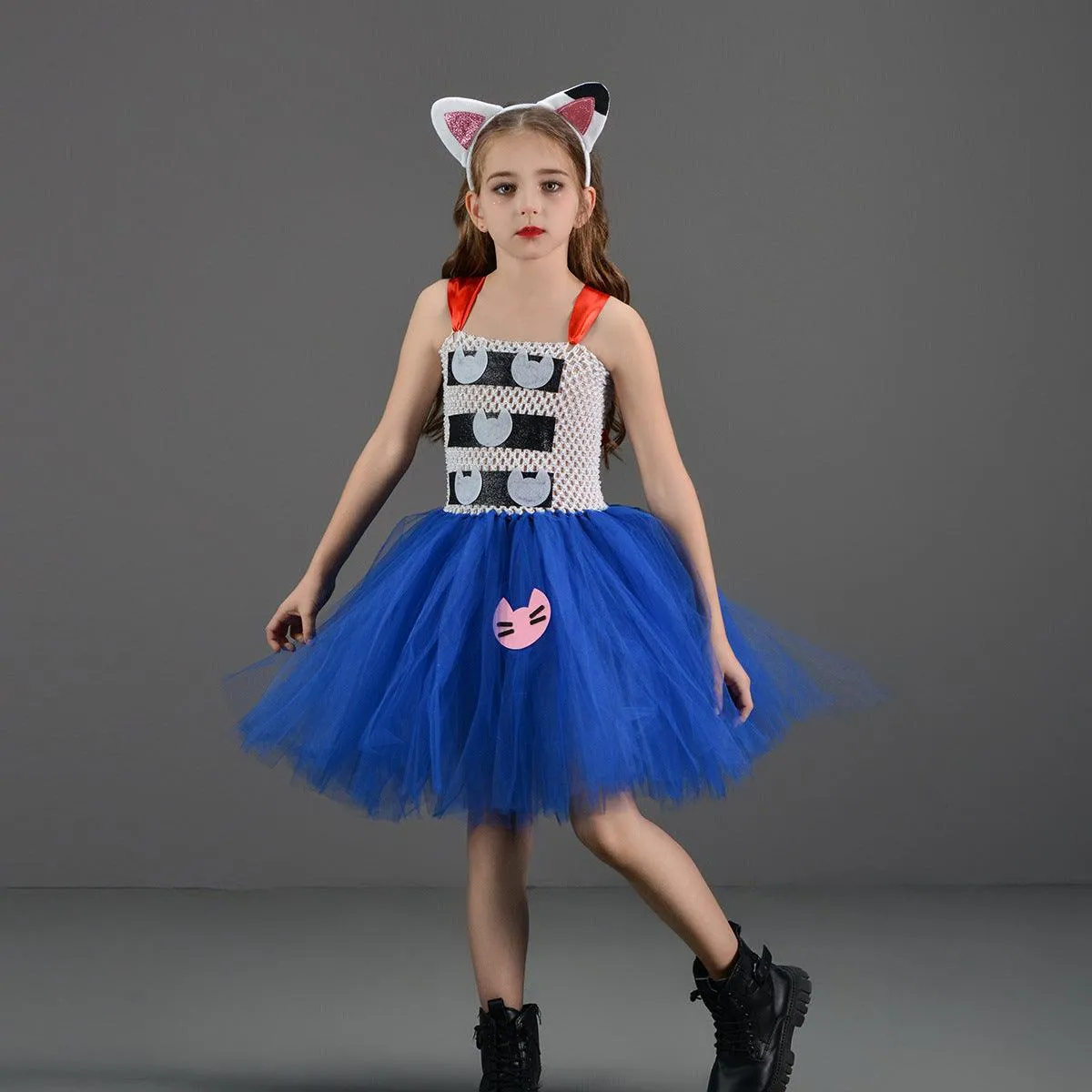 Girl's dress Halloween cosplay movie cartoon cute cat blue dress 2-12-year-old dance party girl princess dress headwear