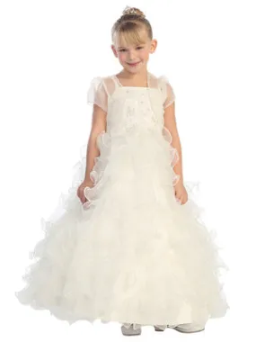 Girls Lace Bodice Organza Jacket Ruffle Special Occasion Dress, Sizes 2-12