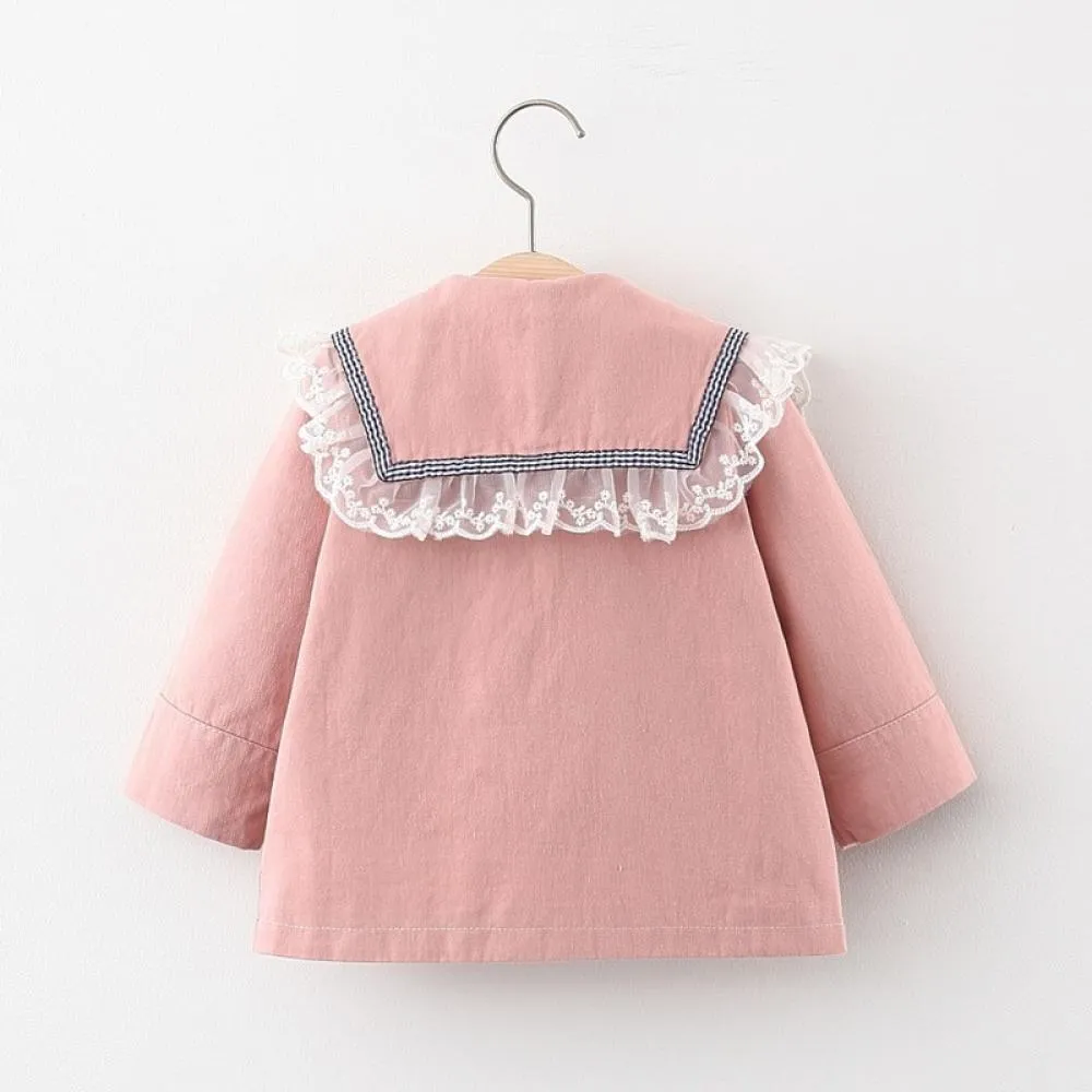 Girls Mesh Trench Coat Spring and Autumn Pure Cotton Long-sleeved Coat Wholesale Girl Jacket