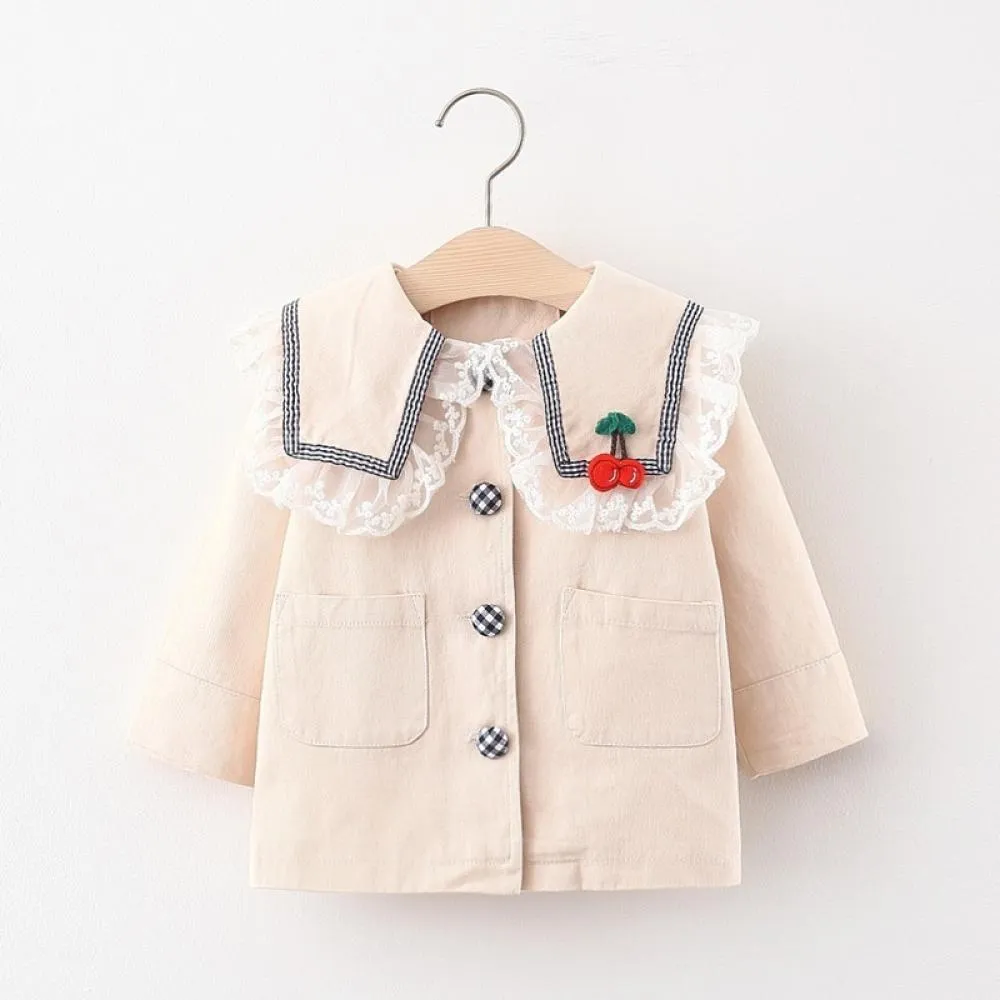 Girls Mesh Trench Coat Spring and Autumn Pure Cotton Long-sleeved Coat Wholesale Girl Jacket