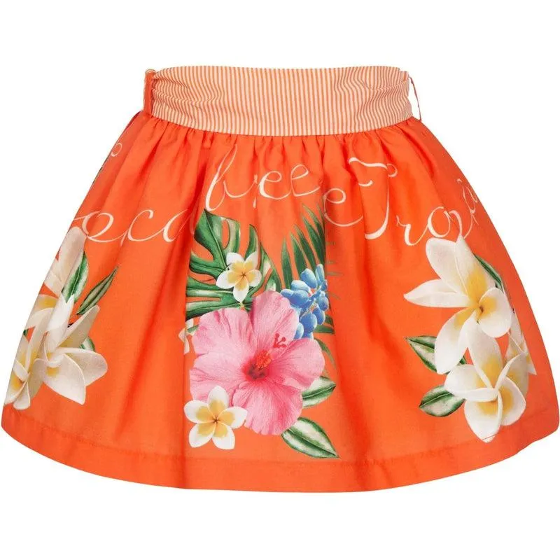 Girls Orange Tropical Skirt Set