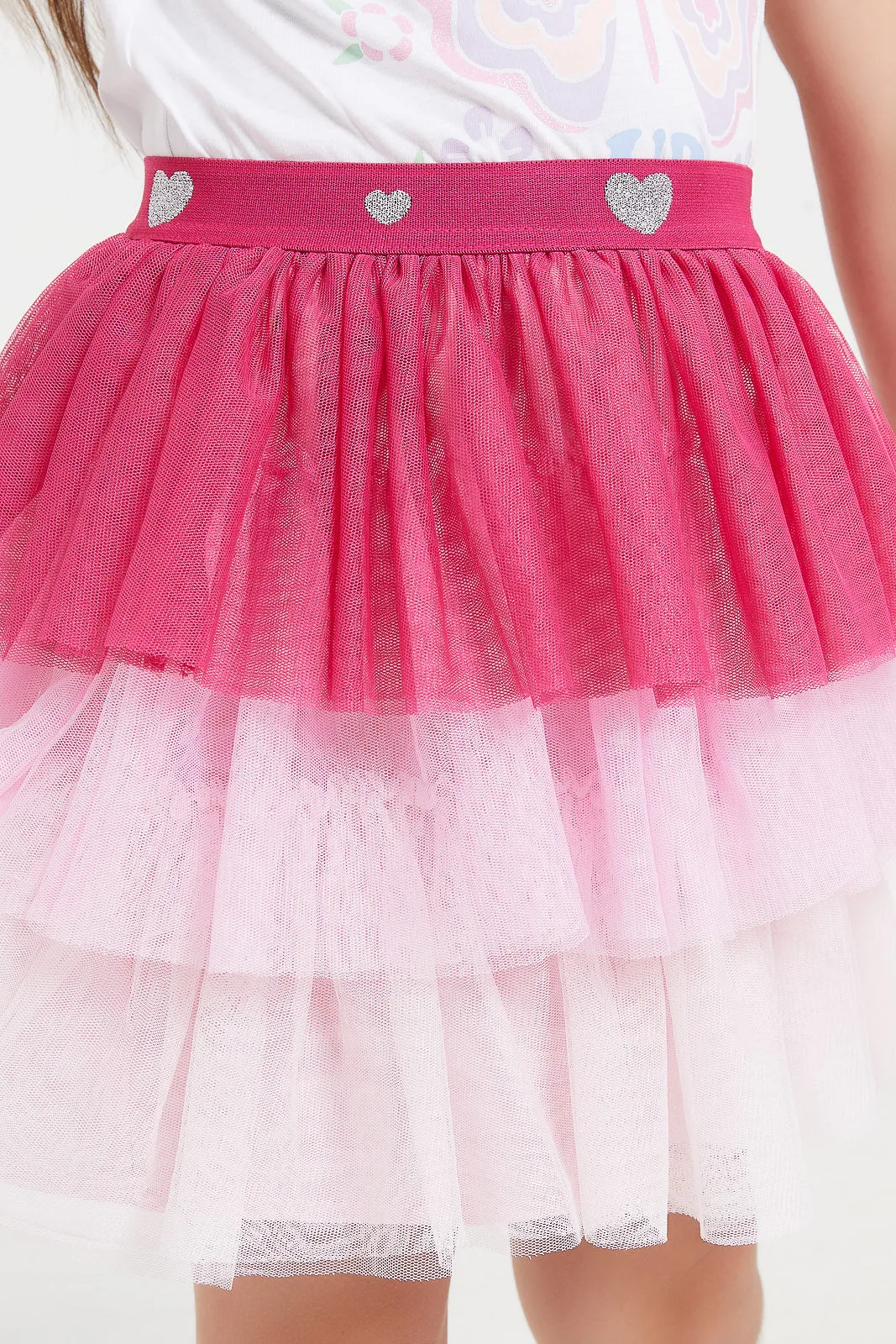 Girls Pink 3 Layered Mesh Skirt