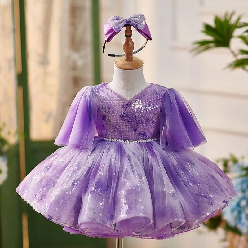 Gorgeous Purple Princess Dress Perfect Combination of Sequins and Tulle A Gorgeous Choice for Kids' Parties