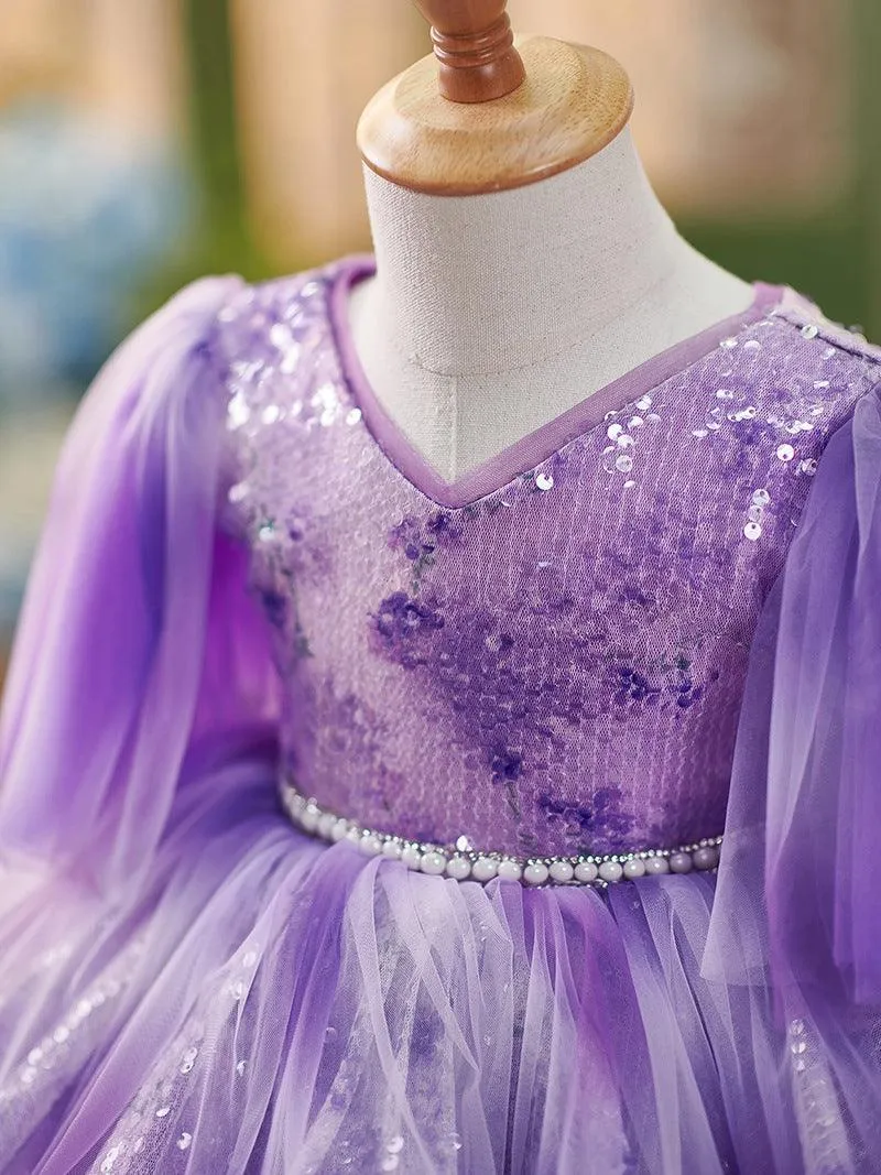 Gorgeous Purple Princess Dress Perfect Combination of Sequins and Tulle A Gorgeous Choice for Kids' Parties