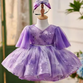 Gorgeous Purple Princess Dress Perfect Combination of Sequins and Tulle A Gorgeous Choice for Kids' Parties