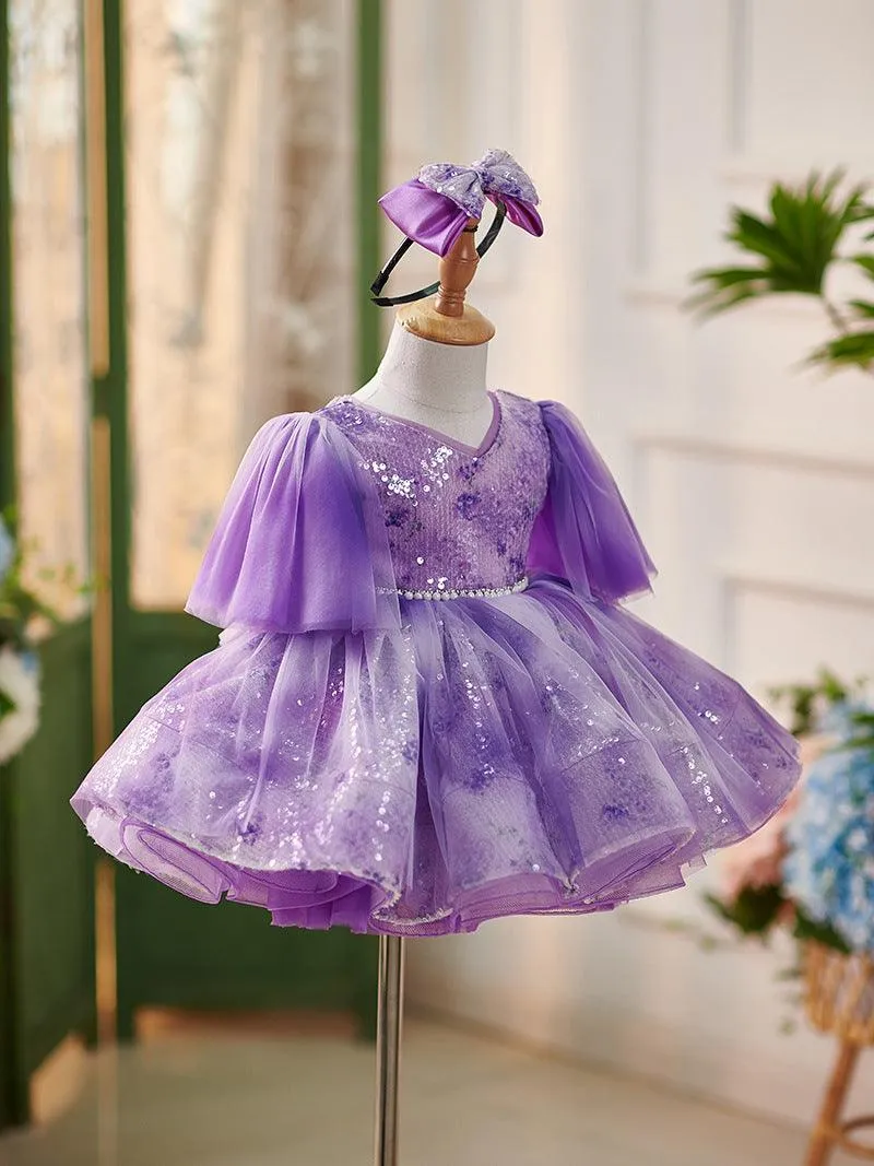 Gorgeous Purple Princess Dress Perfect Combination of Sequins and Tulle A Gorgeous Choice for Kids' Parties