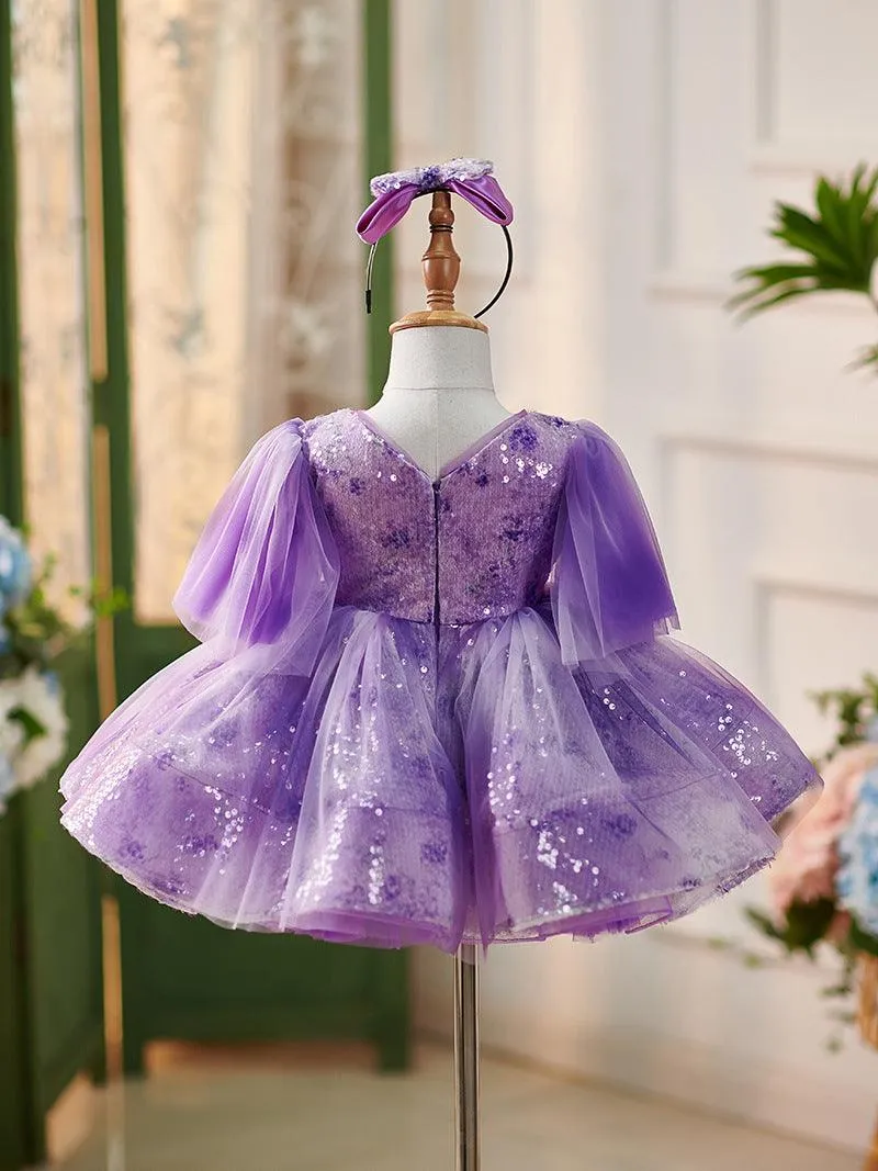 Gorgeous Purple Princess Dress Perfect Combination of Sequins and Tulle A Gorgeous Choice for Kids' Parties