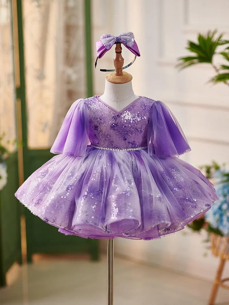 Gorgeous Purple Princess Dress Perfect Combination of Sequins and Tulle A Gorgeous Choice for Kids' Parties