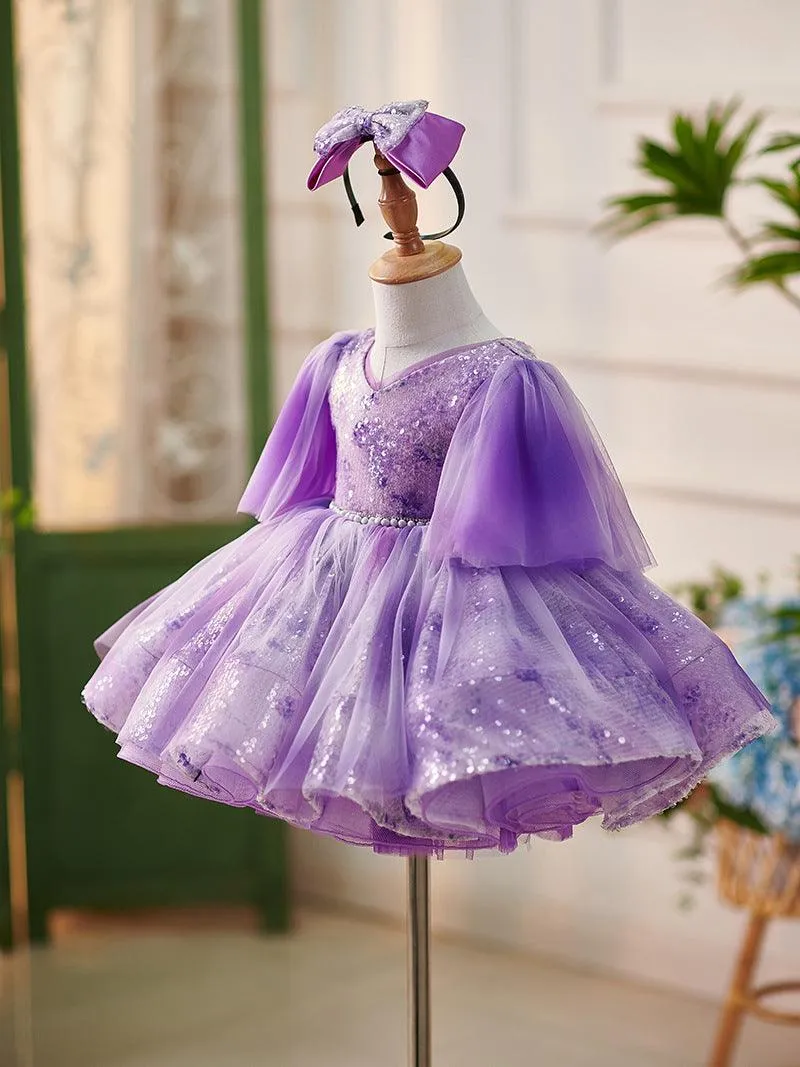 Gorgeous Purple Princess Dress Perfect Combination of Sequins and Tulle A Gorgeous Choice for Kids' Parties