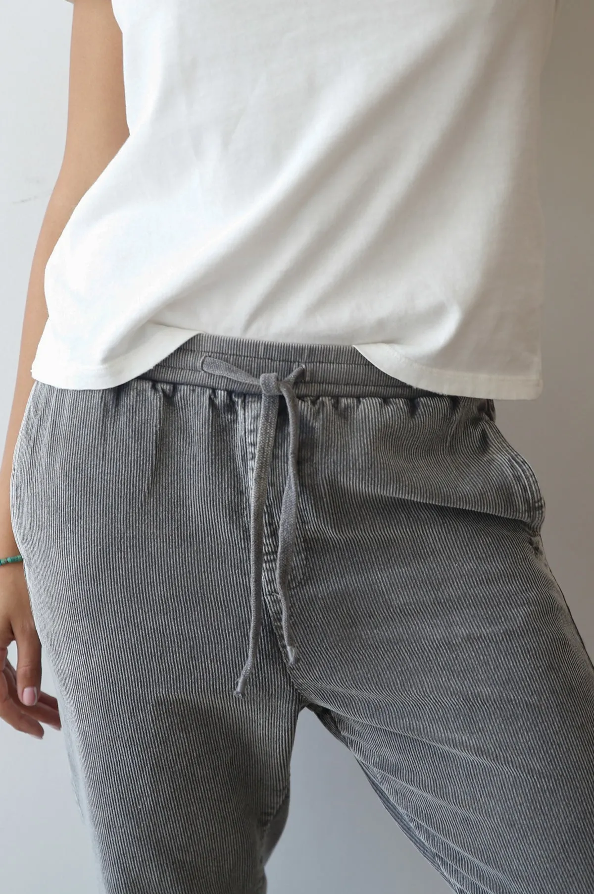 Grey Elastic Ribbed Corduroy Pants