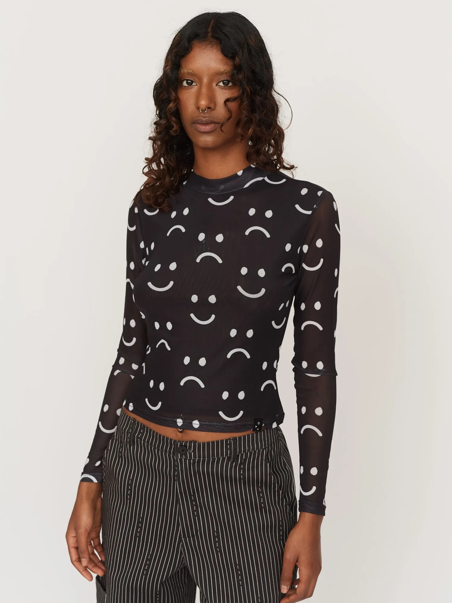 Happy Sad Long Sleeve Mesh Top