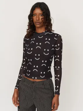 Happy Sad Long Sleeve Mesh Top