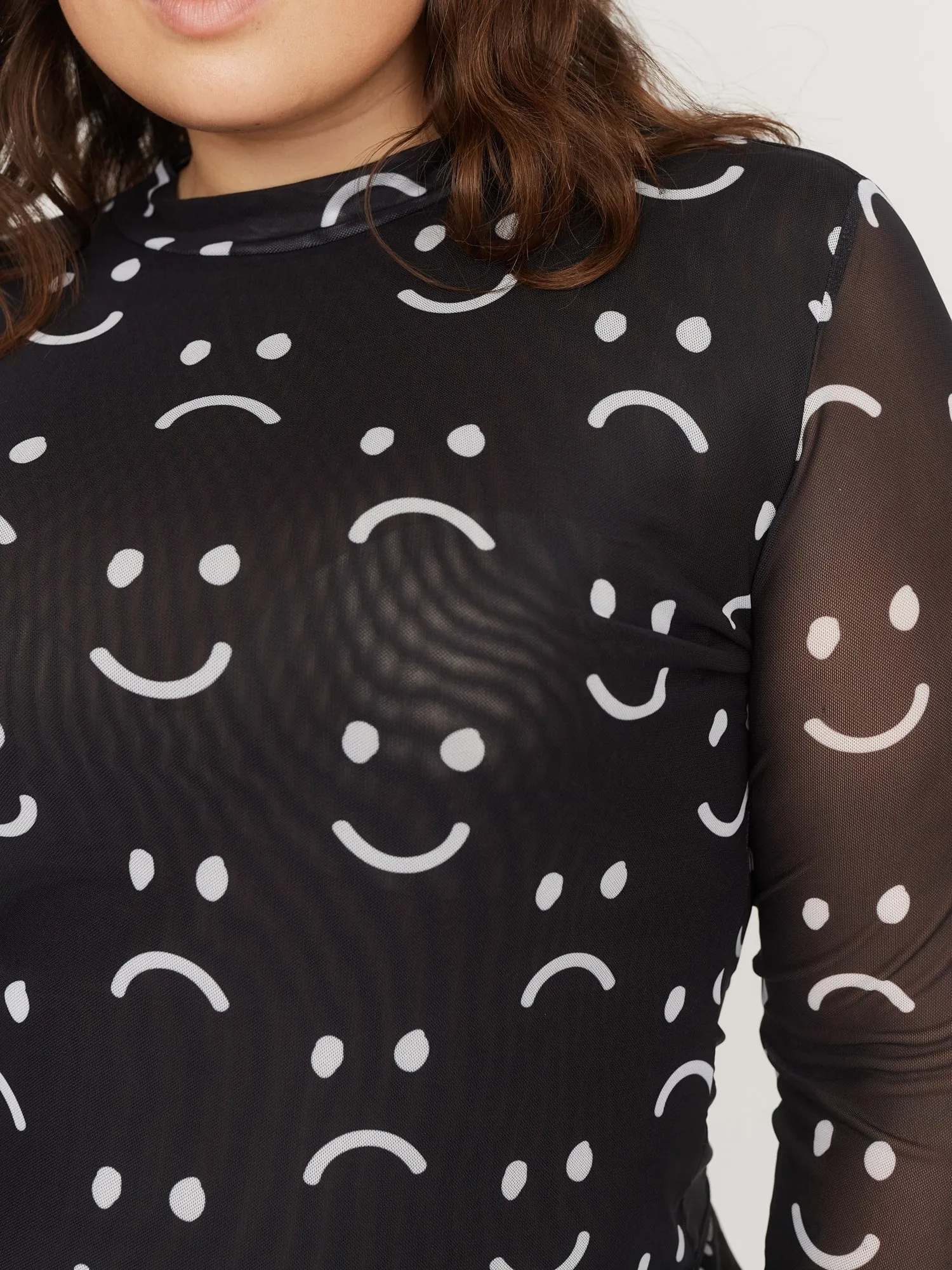 Happy Sad Long Sleeve Mesh Top