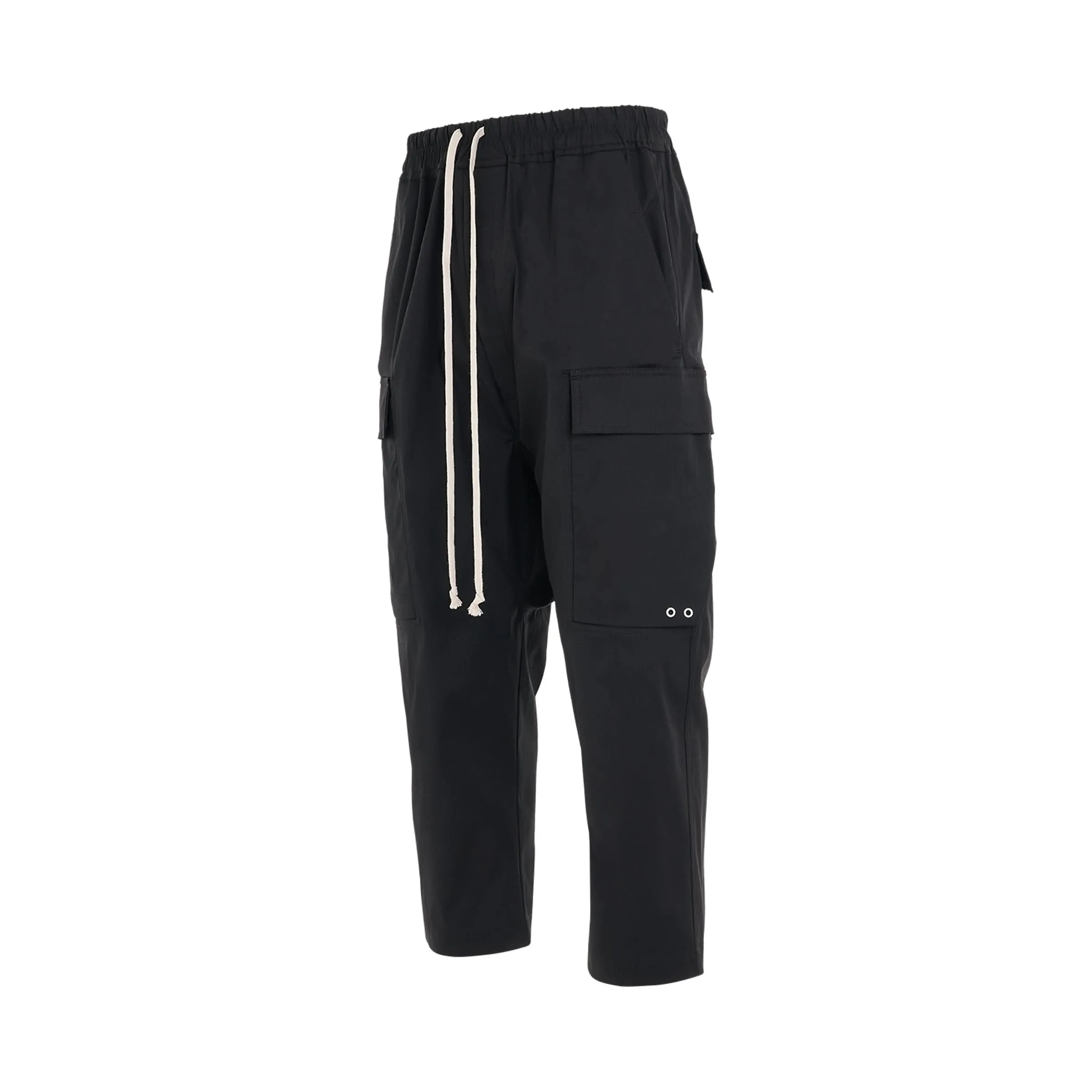 Heavy Cotton Cargo Cropped Pants in Black