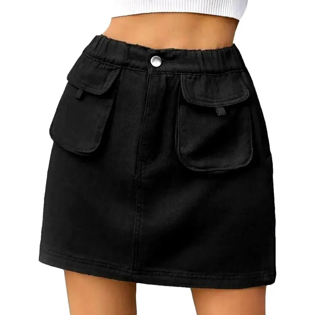 High-waist cargo women's denim skirt