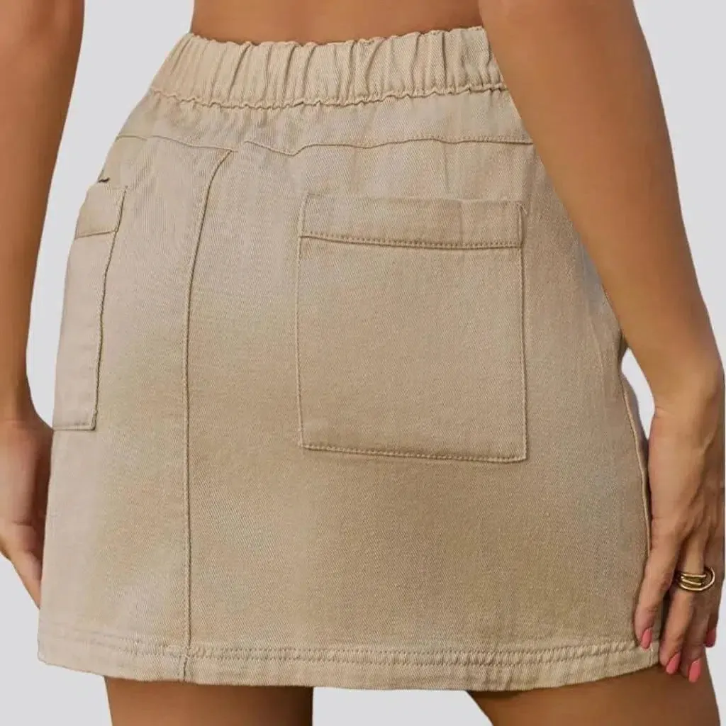 High-waist cargo women's denim skirt