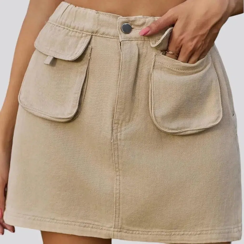 High-waist cargo women's denim skirt