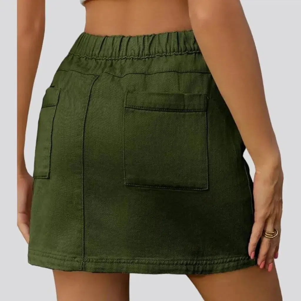 High-waist cargo women's denim skirt