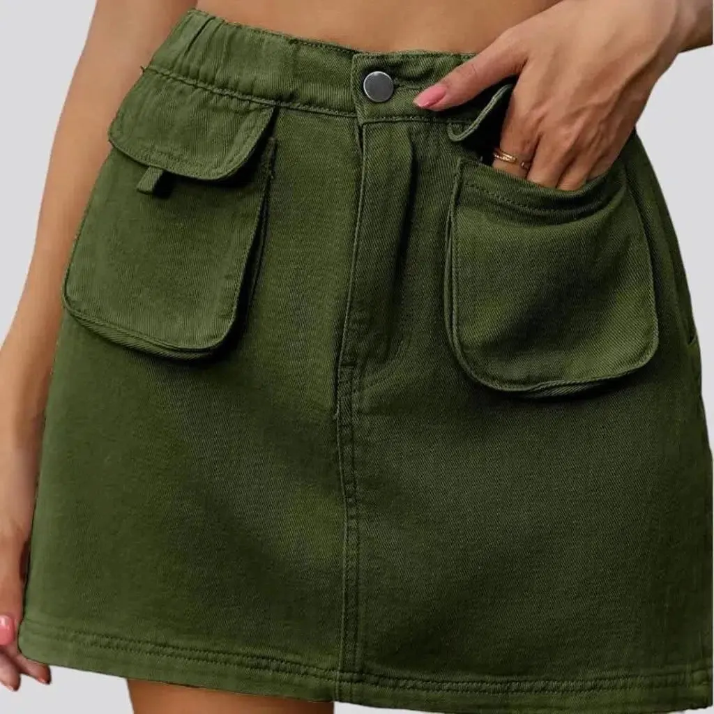 High-waist cargo women's denim skirt