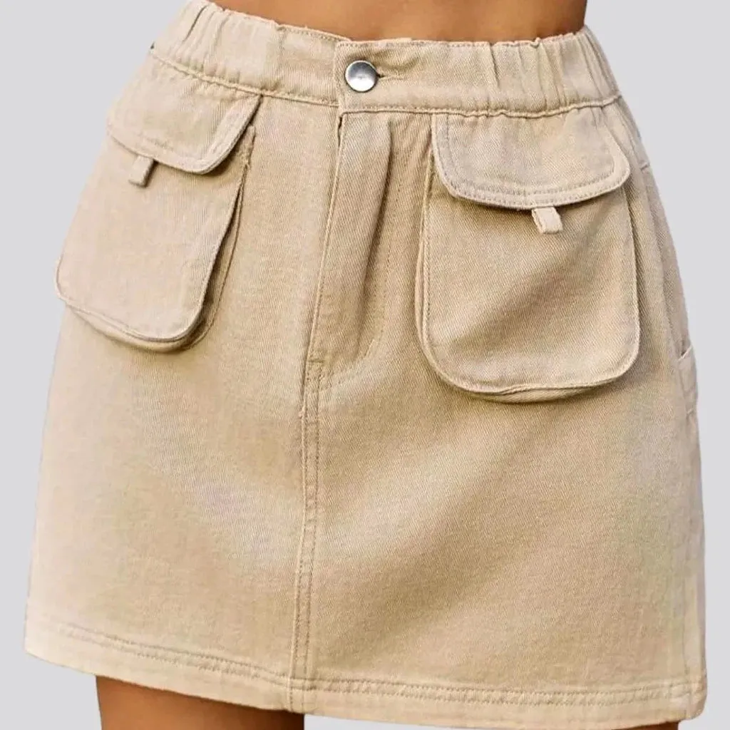 High-waist cargo women's denim skirt