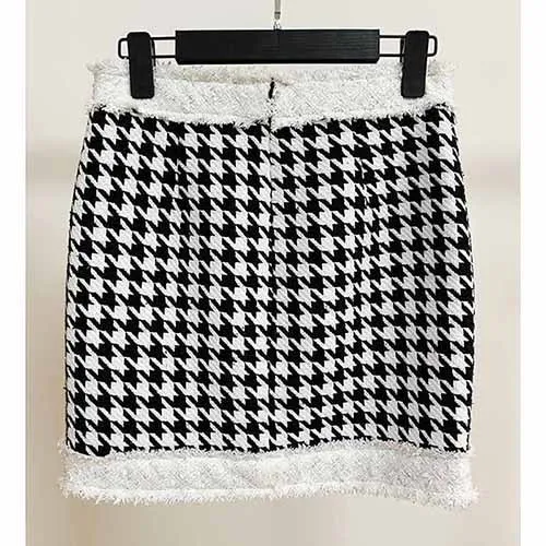 Hight Waisted Black and White Formal Skirt Gold-tone Mini Skirt for Ladies