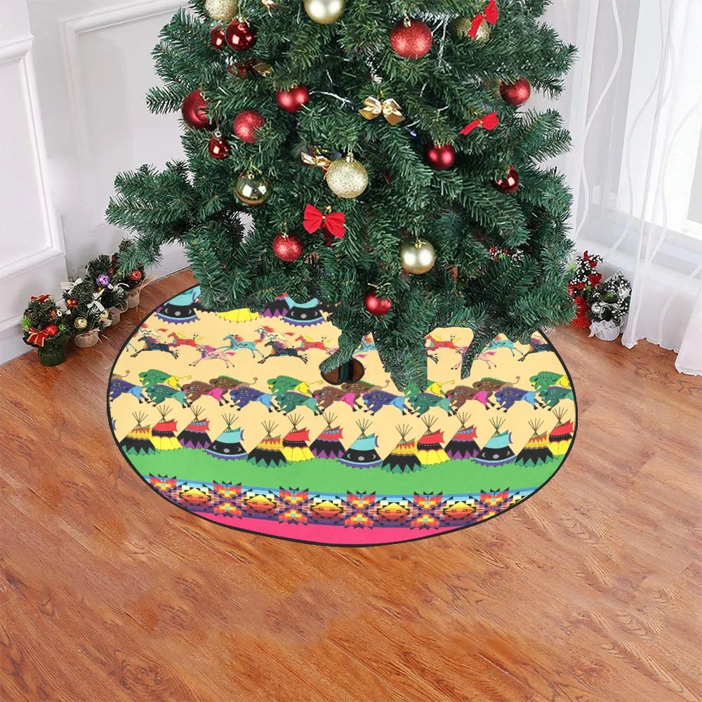 Horses and Buffalo Ledger Pink Christmas Tree Skirt 47" x 47"