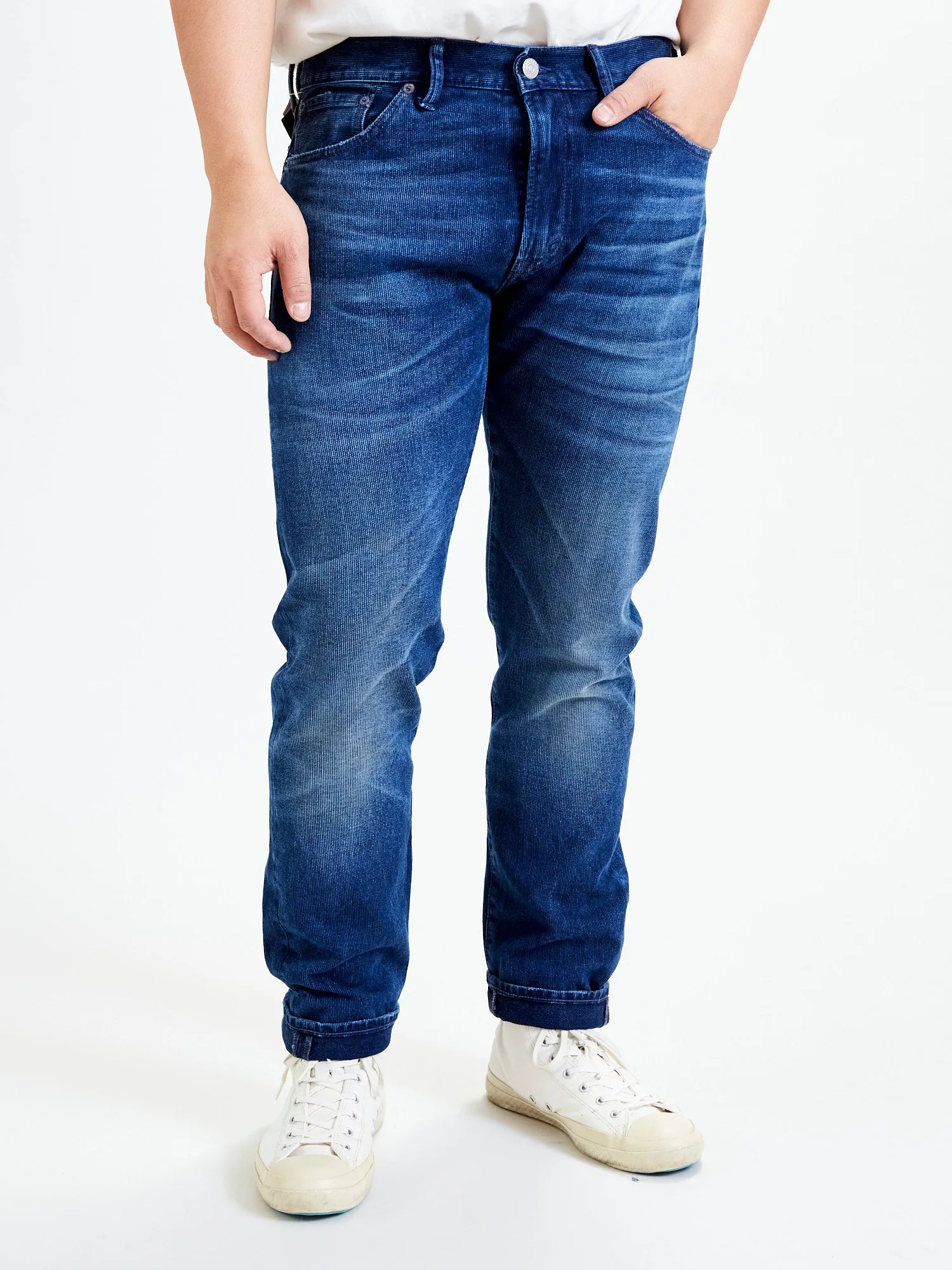 Indigo Bedford Cord Pants - High Slim Fit