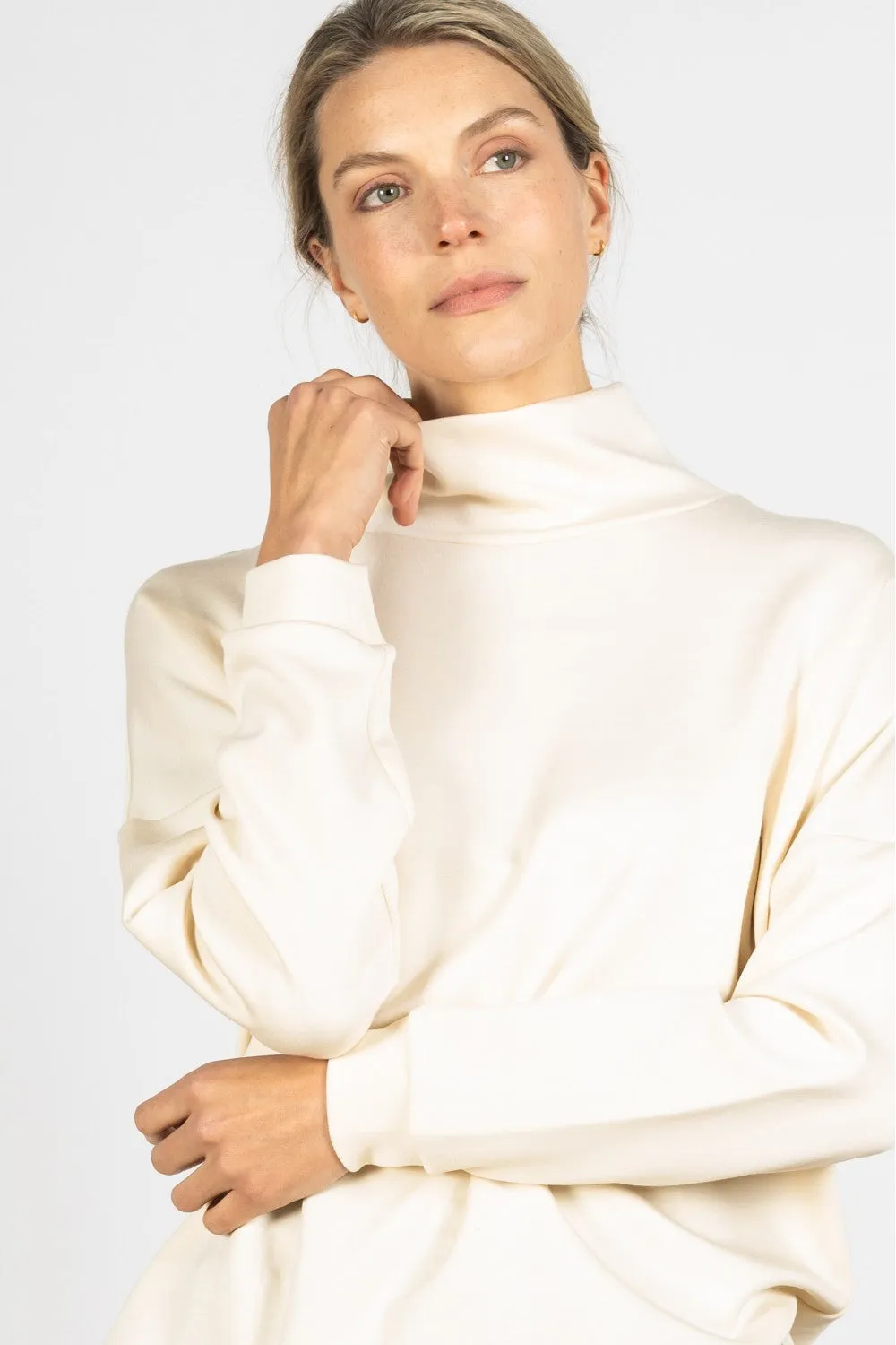 Inez Cowl Neck Long Sleeve Top - Eggshell