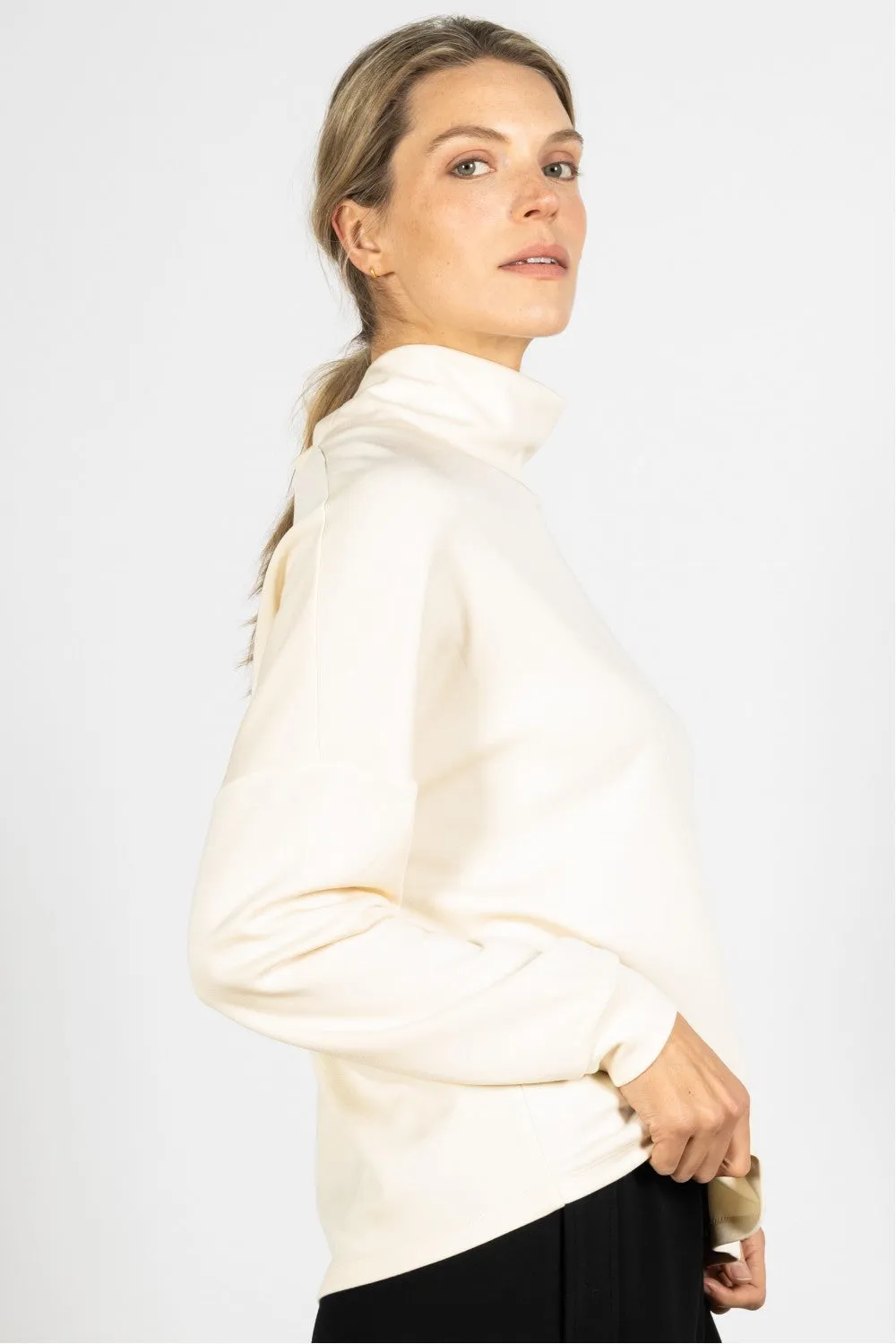 Inez Cowl Neck Long Sleeve Top - Eggshell