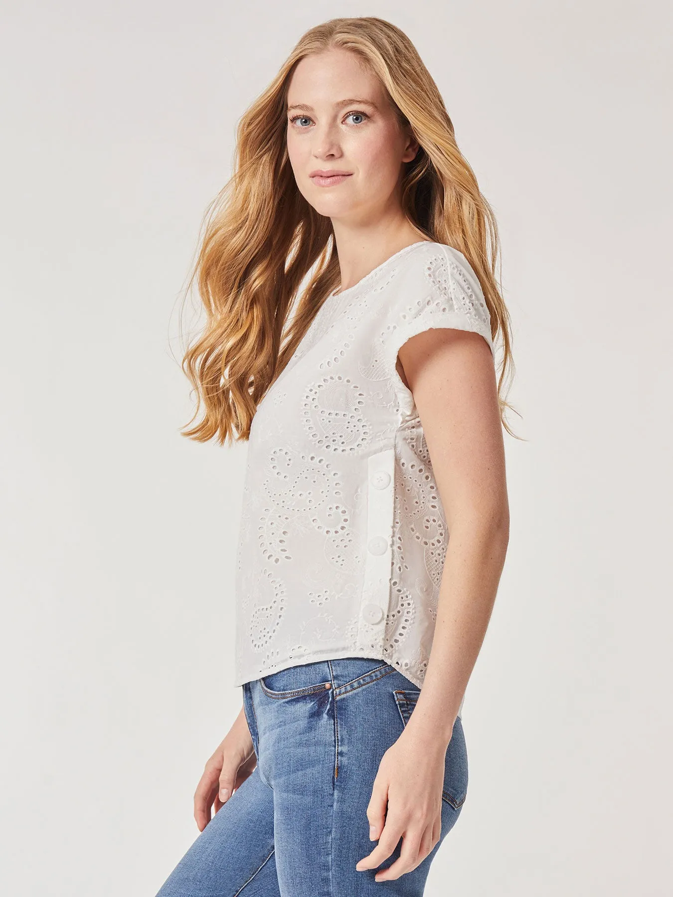 Jasper Crepe Button Detail Eyelet Blouse