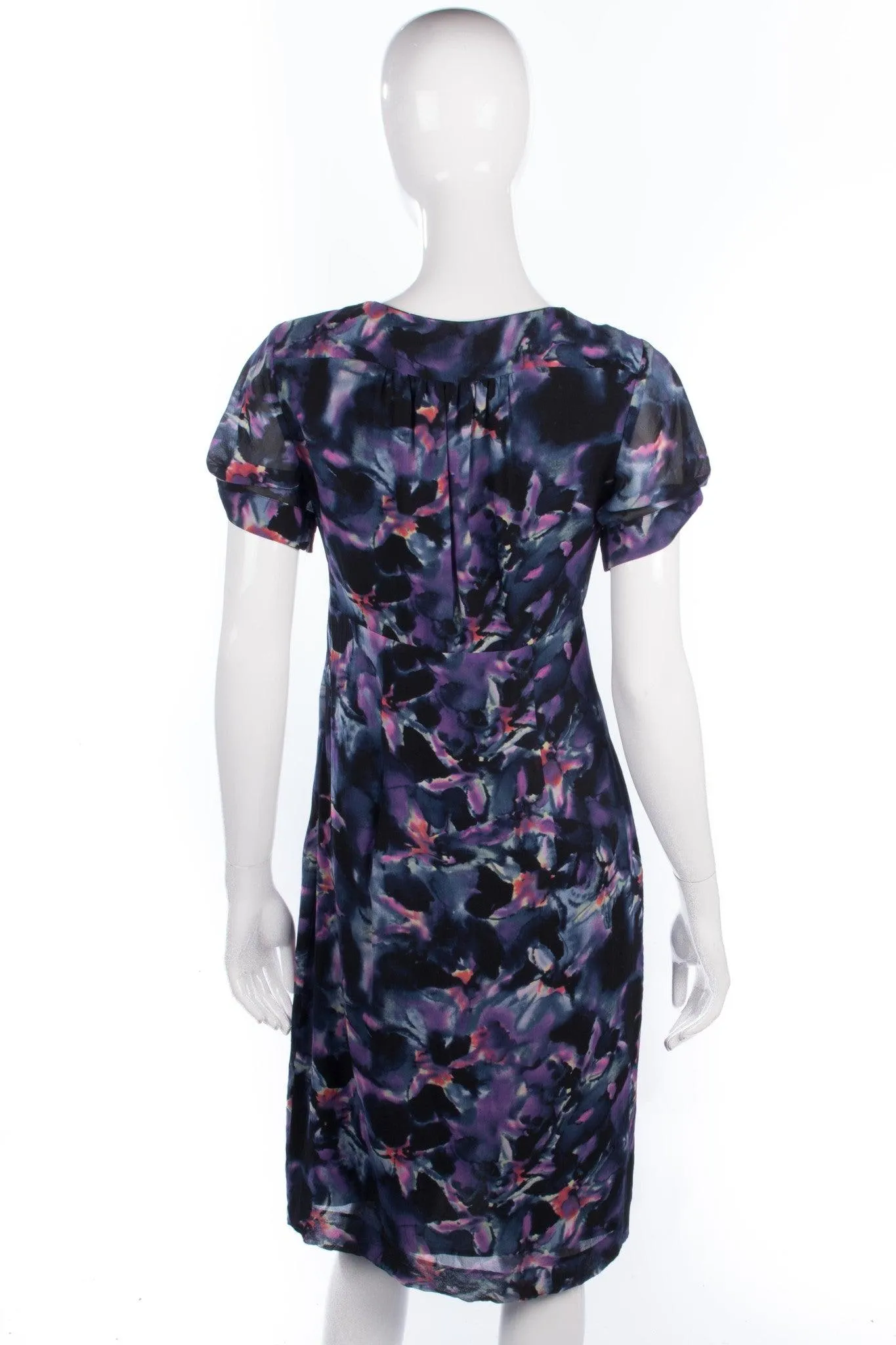 Jigsaw Dress 100% Silk Blue and Purple Floral Design. Stunning Size 8