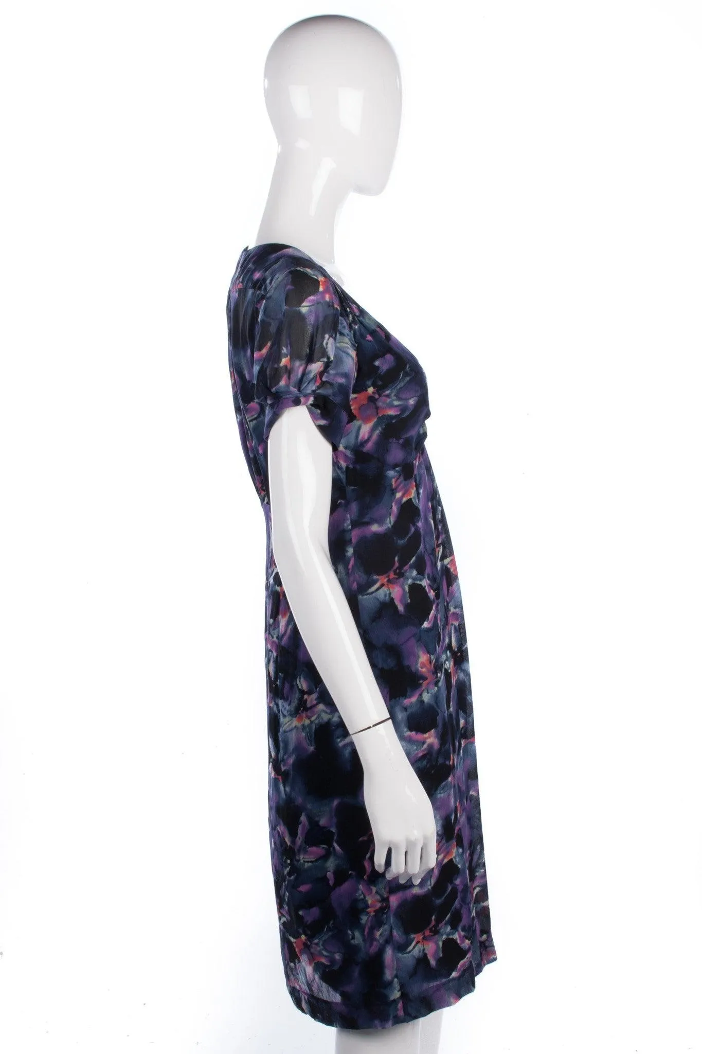 Jigsaw Dress 100% Silk Blue and Purple Floral Design. Stunning Size 8