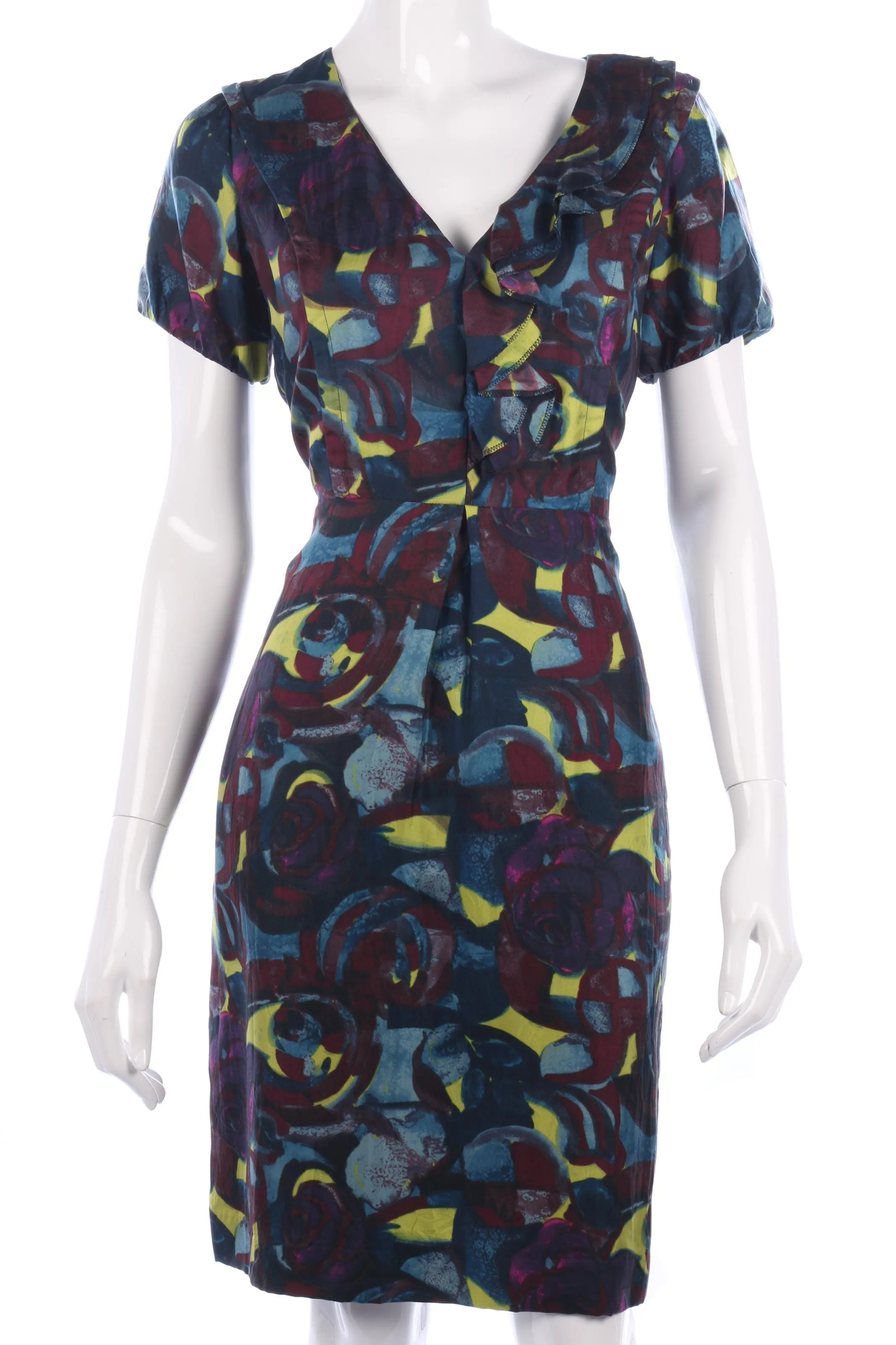 Jigsaw Dress 1960's Style Pattern Silk Purple Size 10