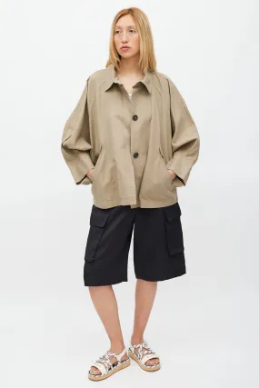 Khaki Brown Cotton Oversized Cape Jacket