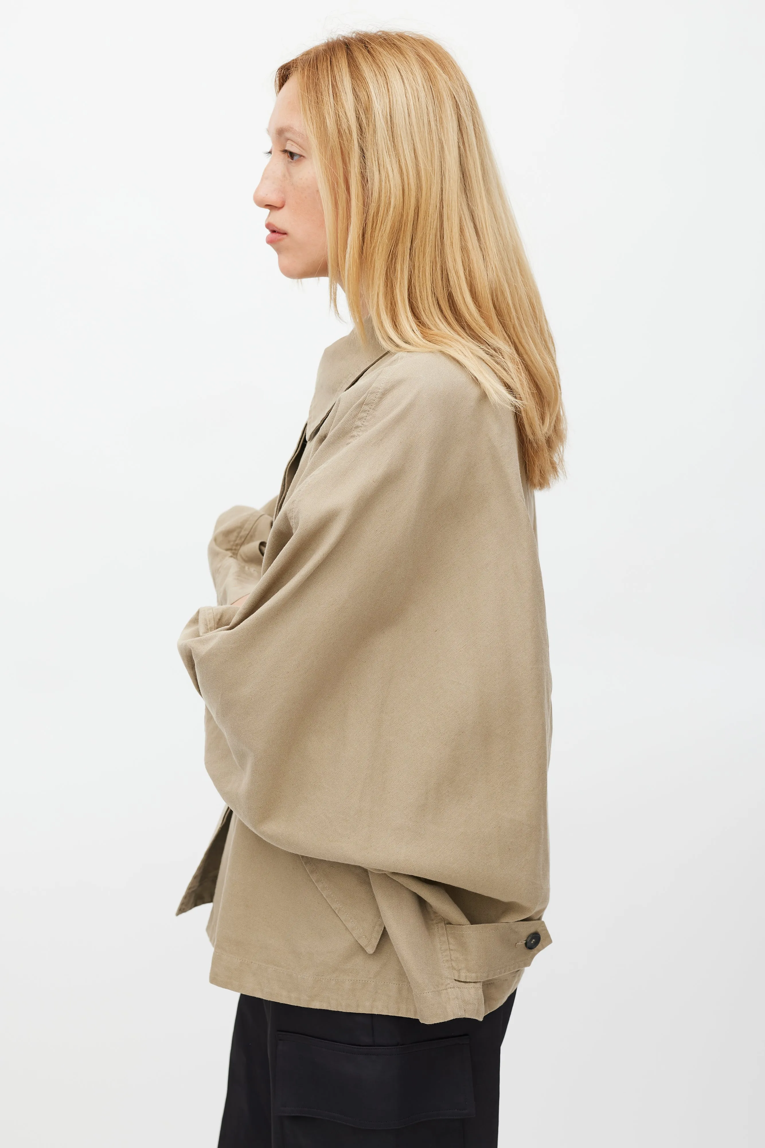 Khaki Brown Cotton Oversized Cape Jacket